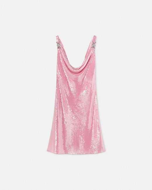 Versace Pink Sequin Silk Slip Mini Dress