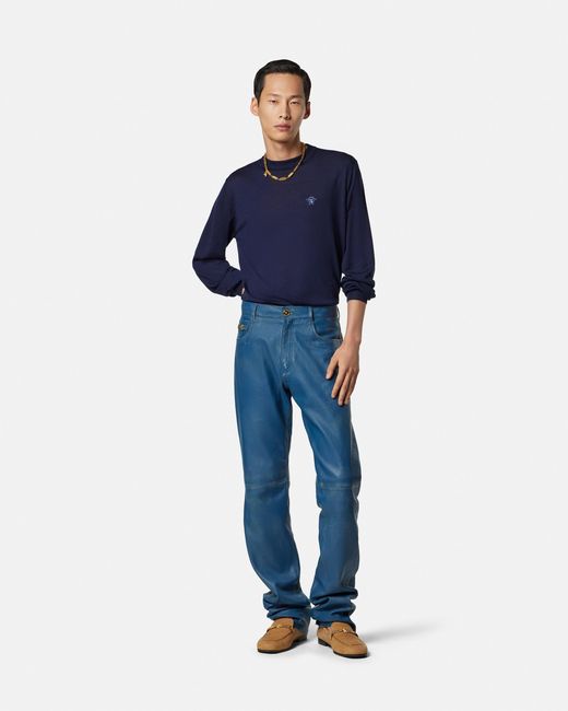 Versace Blue Wool-Blend Knit Sweater for men