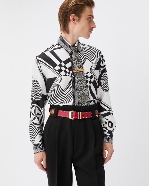 Versace White Printed Silk Twill Regular Shirt for men