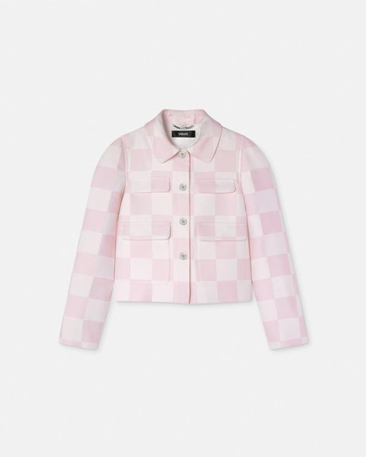 Versace Pink Contrasto Duchesse Crop Blouson Jacket