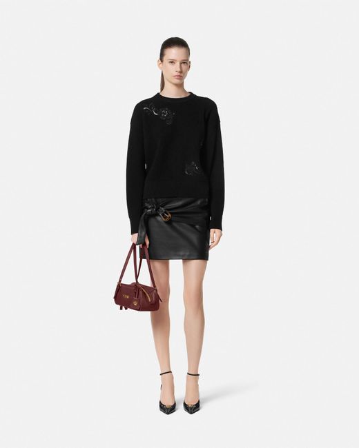 Versace Black Embroidered Barocco Leaf Knit Sweater