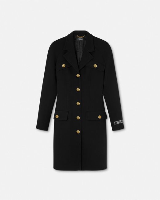 Versace Black Manteau Raglan Ajusté En Laine Mélangée