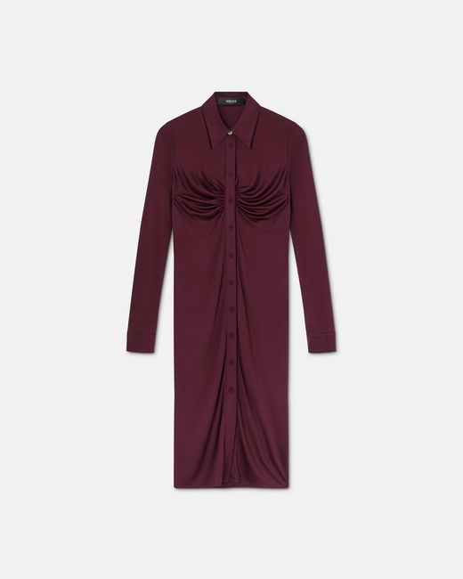 Versace Purple Viscose-Jersey Midi Shirt Dress