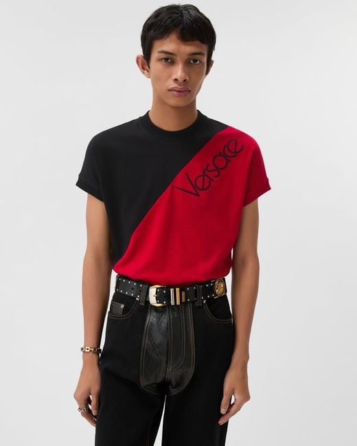 Versace Embroidered-Logo Stretch Cotton-Jersey Slim T-Shirt for men