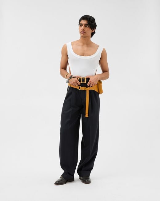 Versace Black Pinstripe Wool Twill Oversized Pants for men