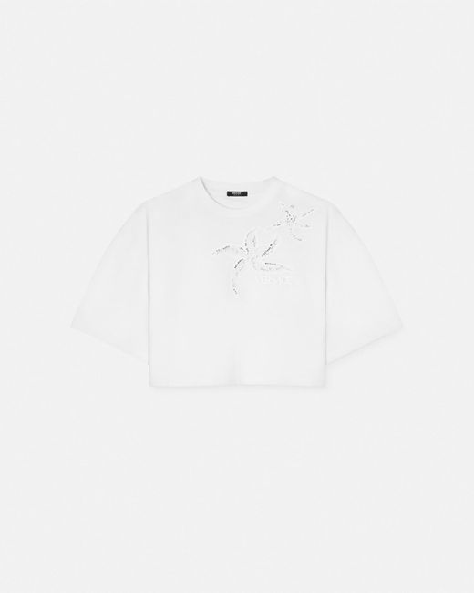 Versace White Embroidered Crop Boxy T-shirt