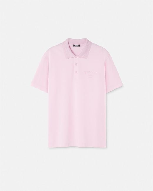 Versace Pink Milano Stamp Polo Shirt for men