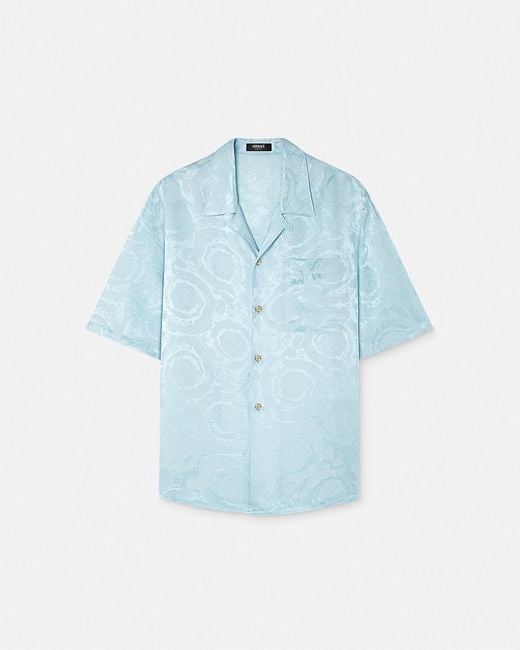 Versace Blue Barocco Jacquard Silk-Blend Shirt for men