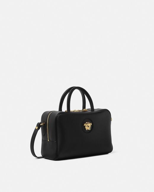 Versace Black La Medusa Leather Boston Bag