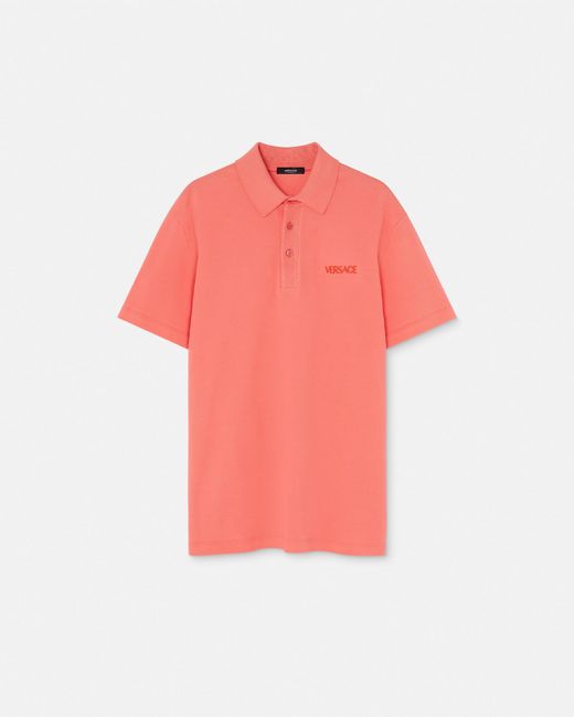 Versace Pink Embroidered Logo Polo Shirt for men