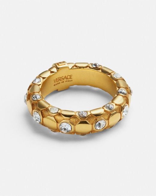 Versace Metallic Crystal Metal Mesh Ring