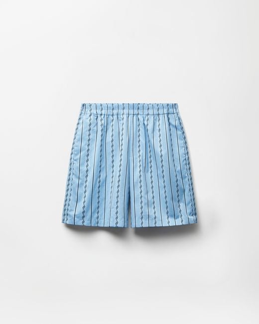 Versace Blue Jacquard Cotton-Silk Shorts for men