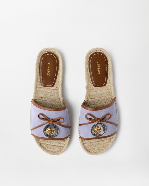 Versace White Lola Suede Flat Sandals