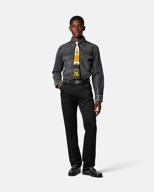 Versace Black Printed-Foulard Denim Overshirt for men