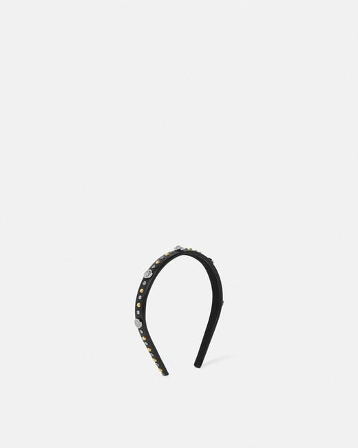 Versace Black Embellished Leather Headband