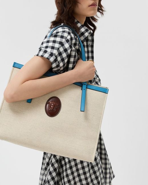 Versace Blue Rivière Large Canvas Tote