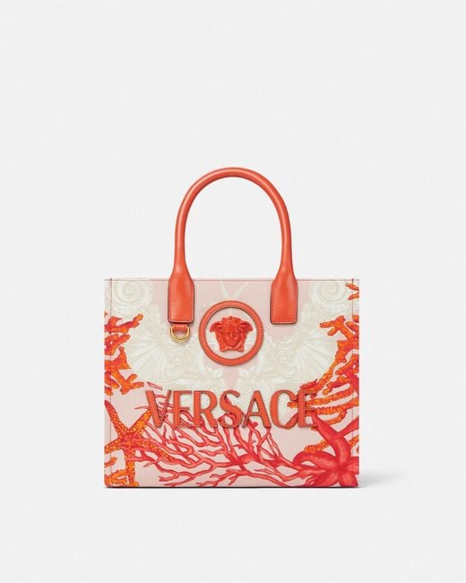 Versace Red La Medusa Barocco Sea Small Canvas Tote Bag