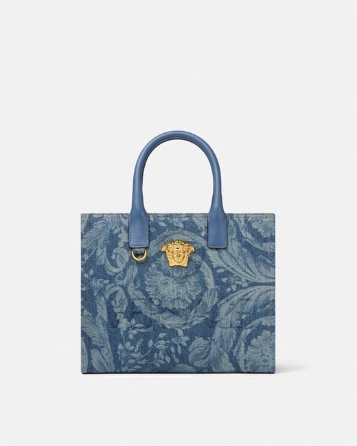 Versace Blue Barocco La Medusa Denim Small Tote Bag