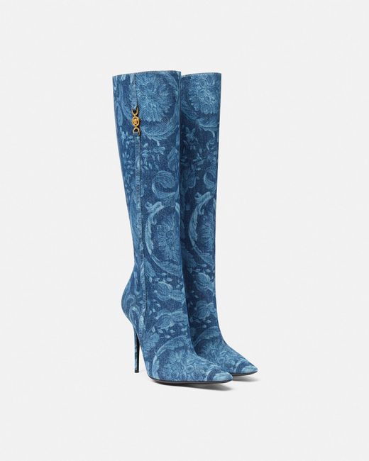 Versace Blue Medusa '95 Barocco Knee-high Boots 110 Mm