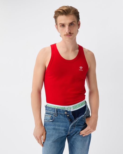 Versace Red Cotton-Jersey Tank Top for men