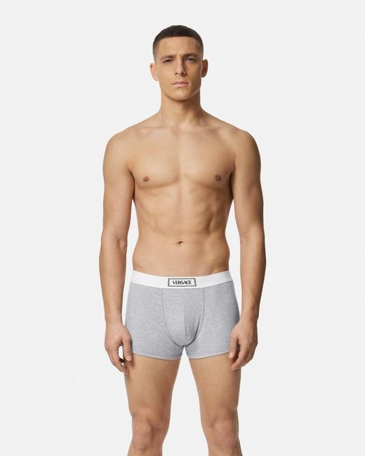 Versace White 90s Logo Ribbed Trunks for men
