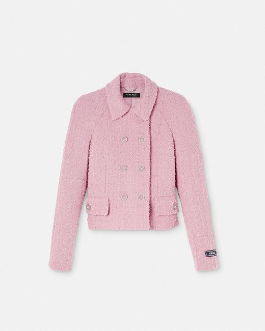 Versace Pink Bouclé Tweed Raglan Jacket
