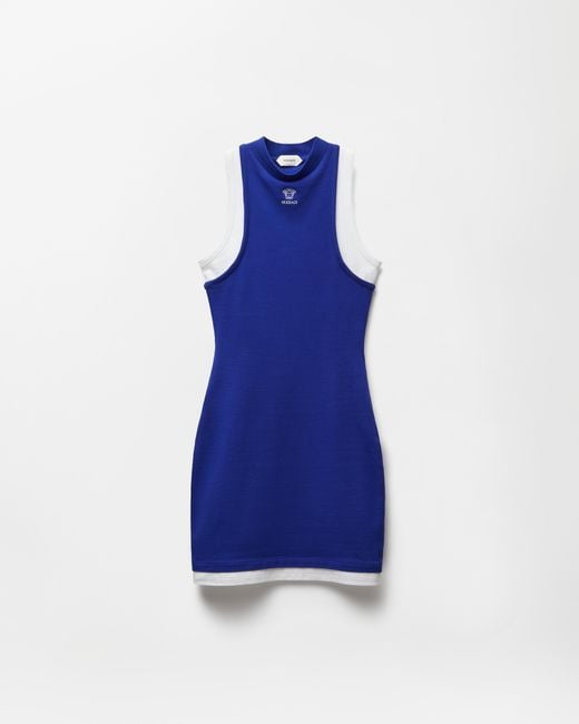 Versace Blue Embroidered-Logo Stretch Cotton-Jersey Mini Dress