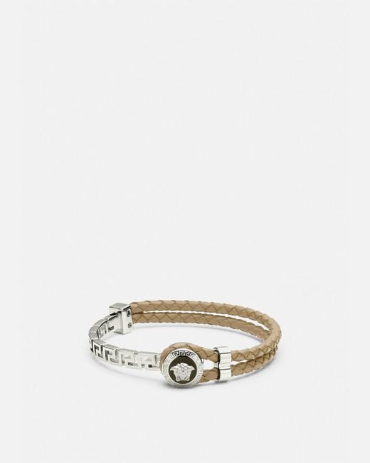 Versace White Greca Braided Leather Bracelet for men
