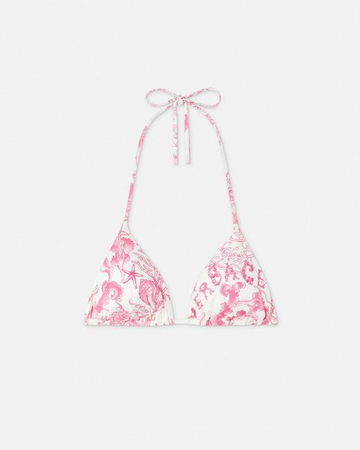 Versace Pink Floral-Print Triangle Bikini Top