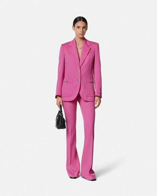 Versace Pink Underwater Barocco Wool Boxy Blazer