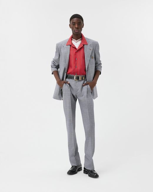 Versace Gray Prince Of Wales Wool Pants for men