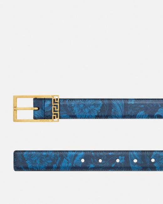 Versace Blue Greca Printed Leather Belt 1.2" for men