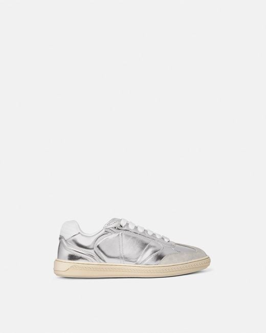 Versace White Greca Court Metallic Sneakers