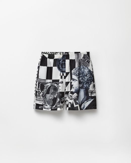 Versace White Printed Silk Twill Shorts for men