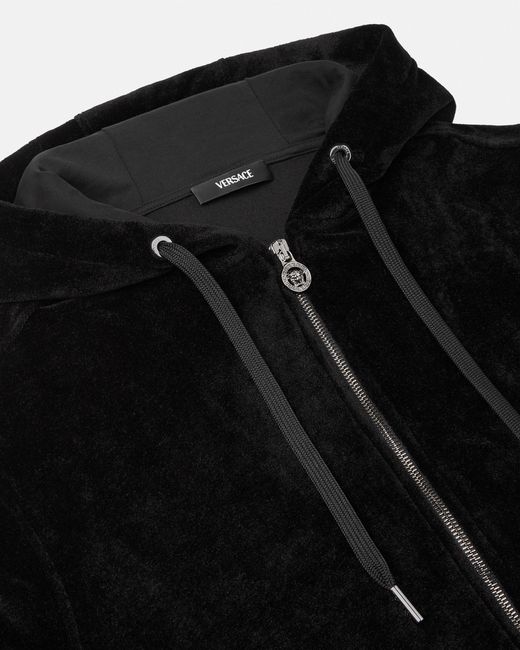 Versace Black Embroidered Chenille Zip Hoodie for men