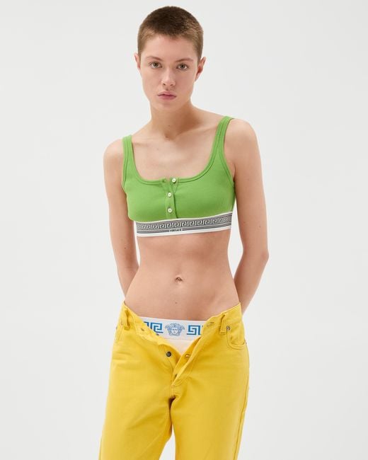 Versace Green Ribbed Cotton-Jersey Bralette