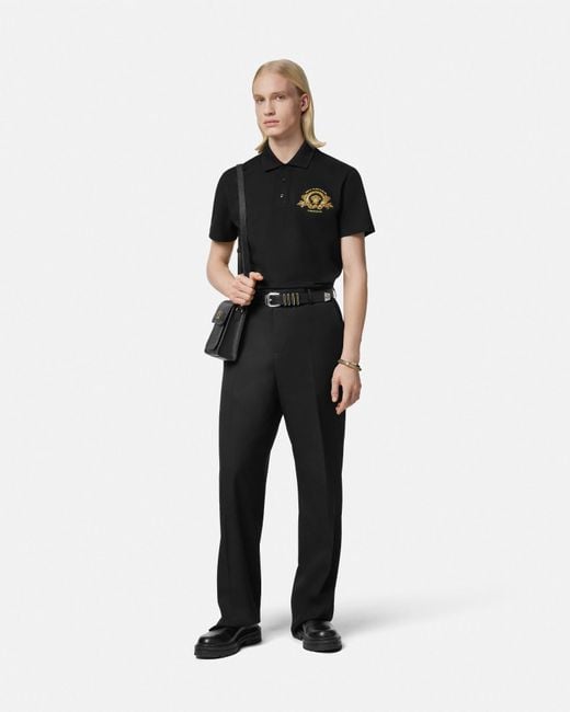 Versace Black Embroidered Coupe Blason Polo Shirt for men