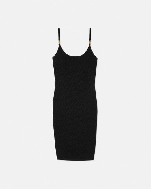 Versace Black V Allover Jacquard Knit Fitted Mini Dress