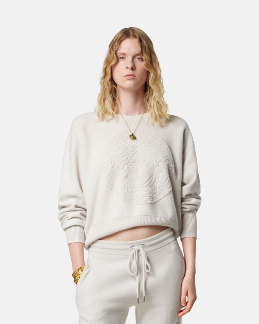 Versace White Cashmere-Wool Knit Sweater