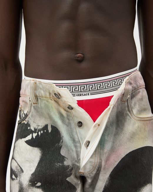 Versace Red Ribbed Cotton-Jersey Trunks for men