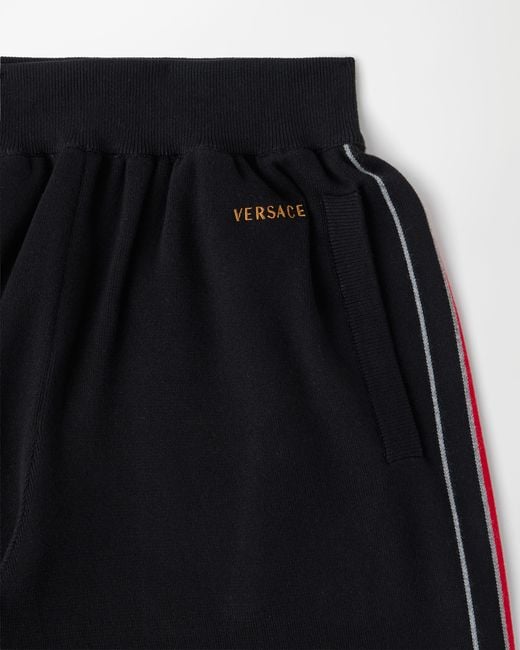 Versace Black Embroidered Cotton Knit Pants for men