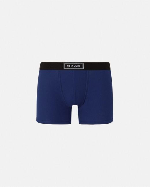 Versace Blue Boxer Long Côtelé 90s Vintage Logo for men