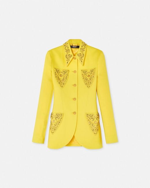 Blazer Clouté En Laine À Boutonnage Droit Versace en coloris Yellow