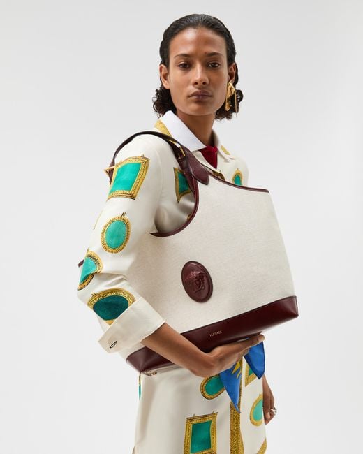 Versace White Rivière Large Canvas Tote