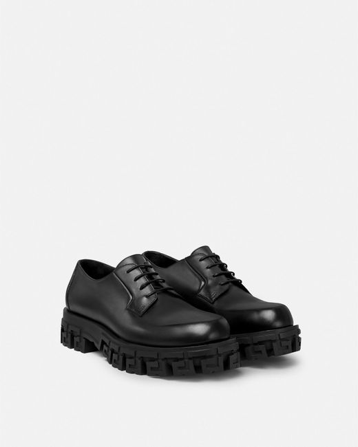 Versace Black Greca Portico Derby Shoes for men