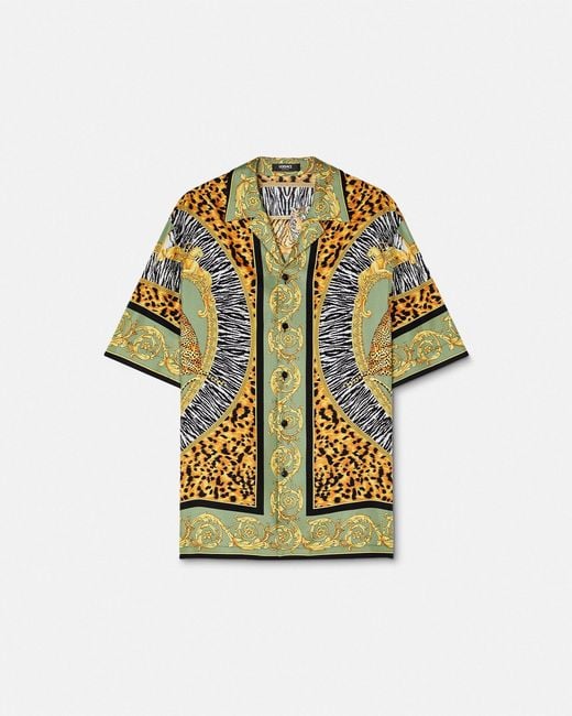 Camicia in raso stampato di Versace in Multicolor da Uomo