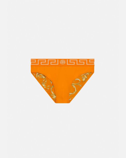 Versace Orange Greca Border Swim Briefs for men