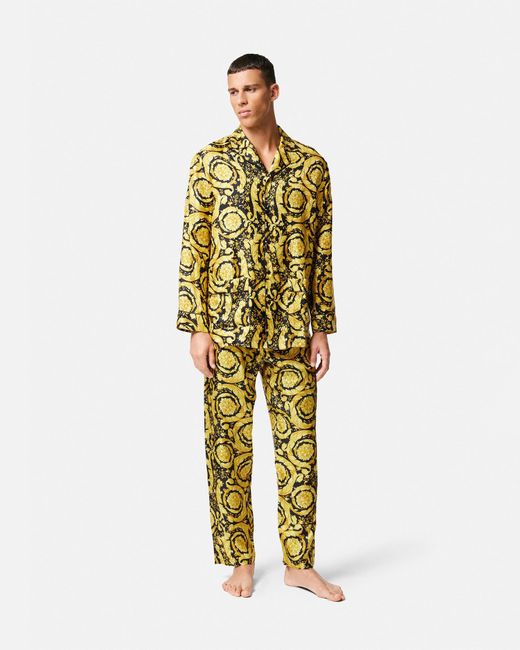 Versace Yellow Barocco Silk Pajama Bottoms for men