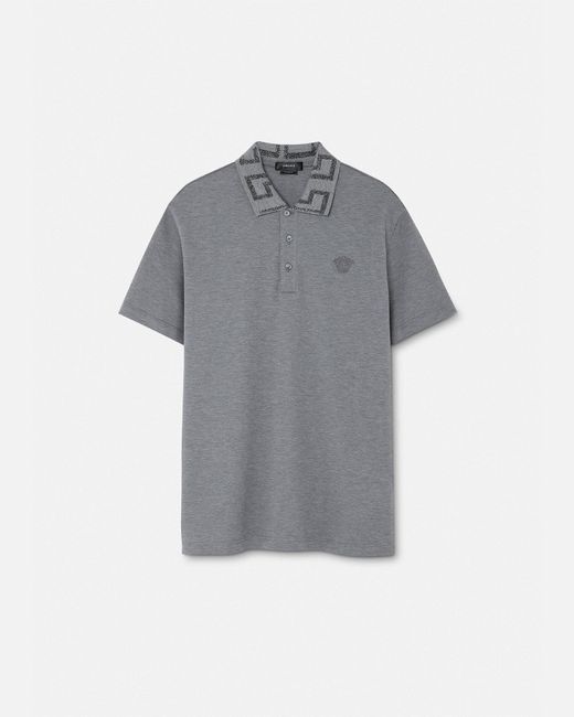 Versace Gray Greca Short-sleeved Polo Shirt for men