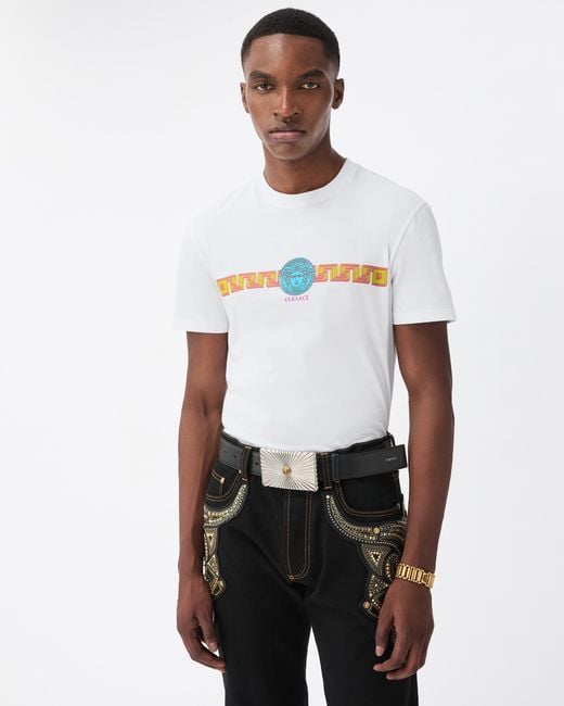 Versace White Printed Cotton-Jersey Slim T-Shirt for men